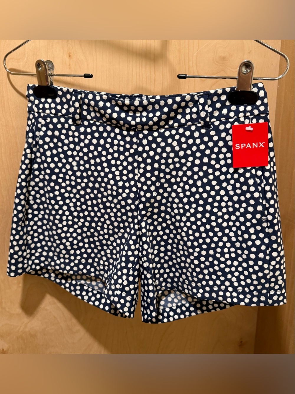 SPANX Navy and White Polka Dot High Waist Shorts Size XSmall NEW